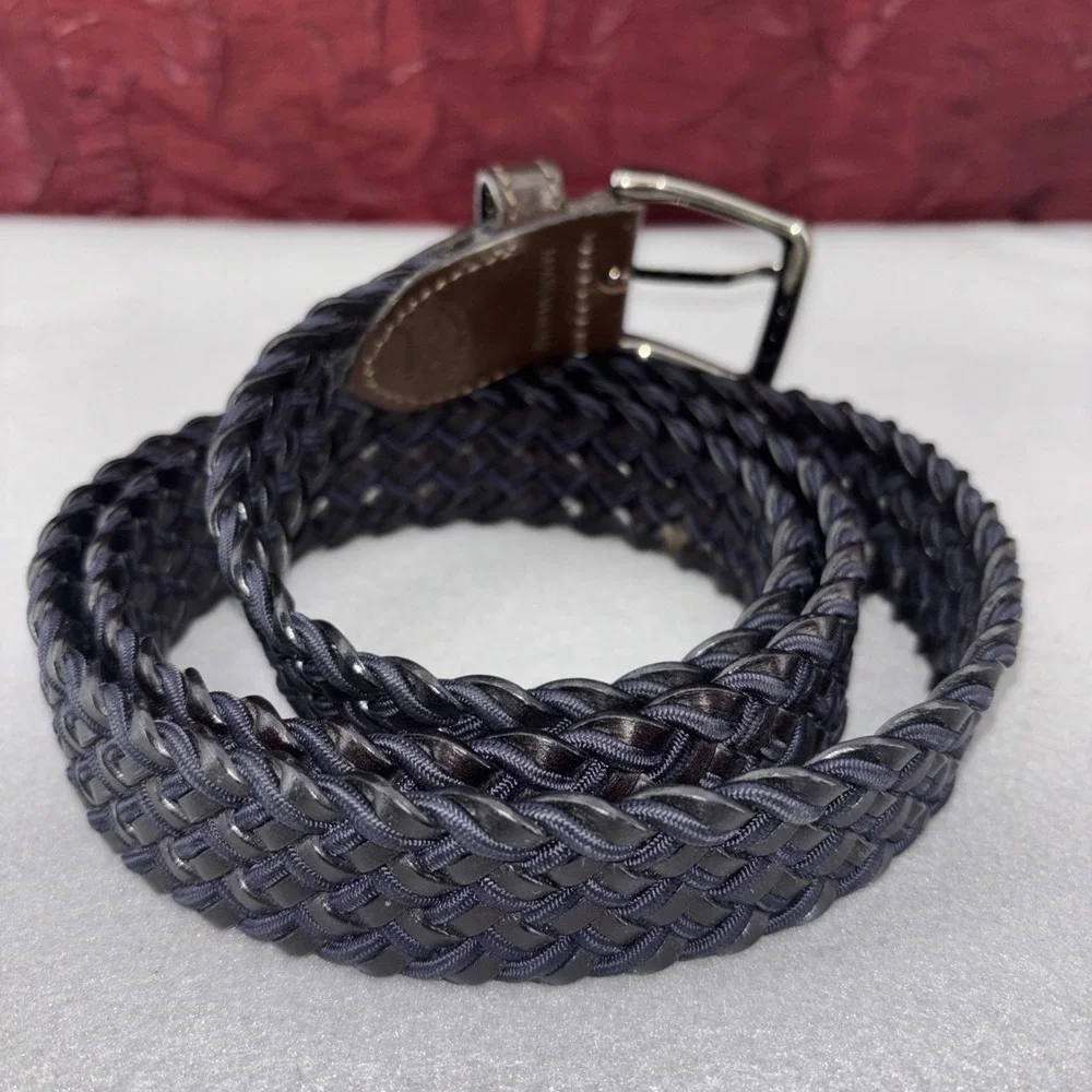 Paul & Shark Men's Braided Leather Stretch Belt Sz 115 XL (42-44) Black Blue EUC
